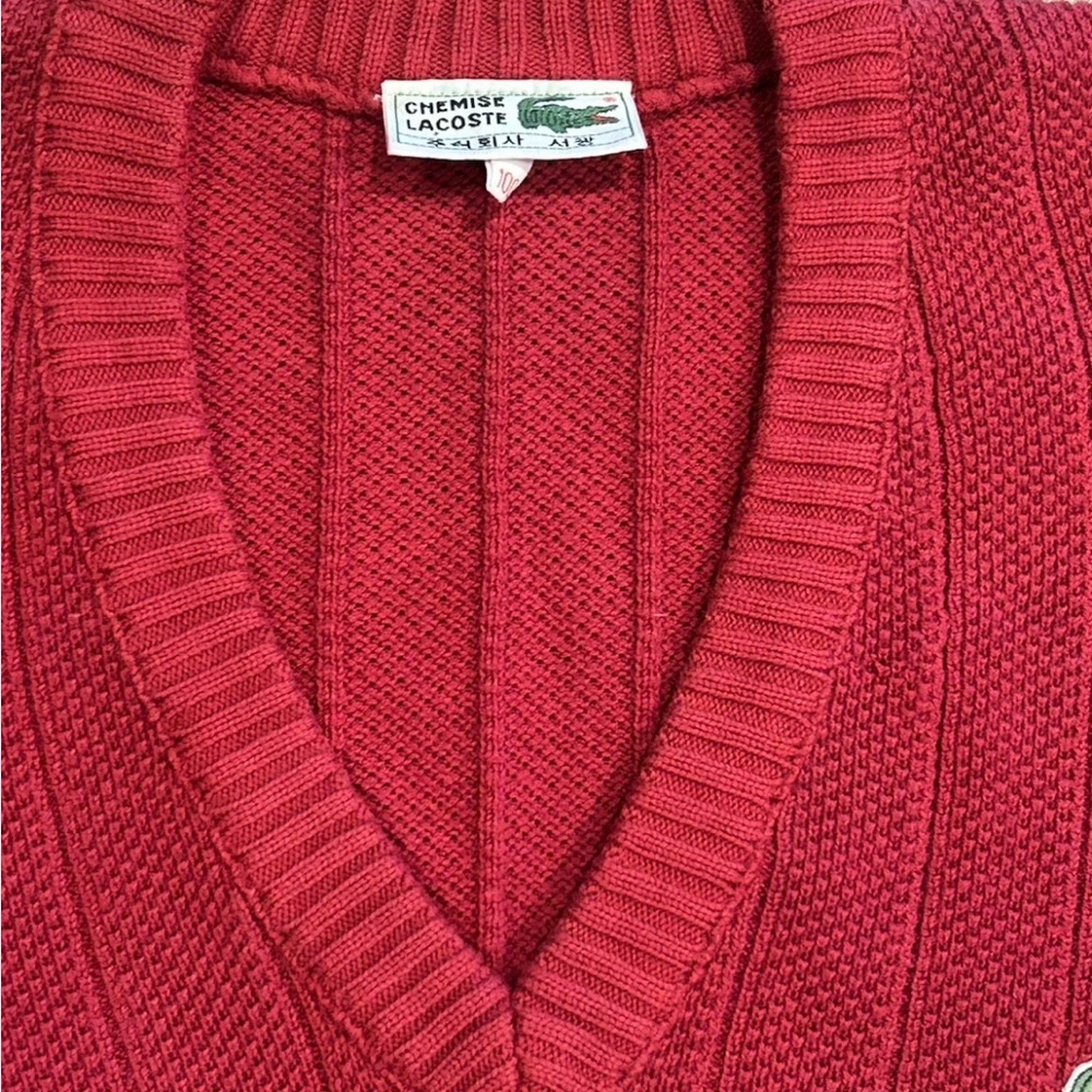 Vintage Chemise Lacoste Izod V Neck Sweater Large Burgundy Red Excellent - Picture 4 of 7